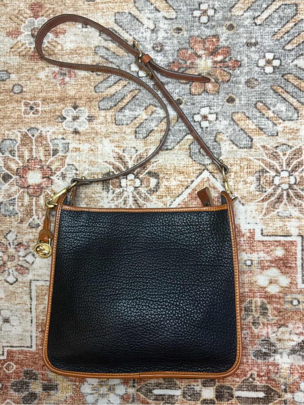 Dooney & Bourke Black Pebbled Leather Crossbody Bag with Brown Trim - Picture 3 of 15